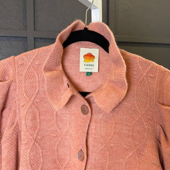 Farm Rio Women's XS Ruffle Knit Button Up Cardigan Sweater Pink Long Sleeve - Picture 4 of 4